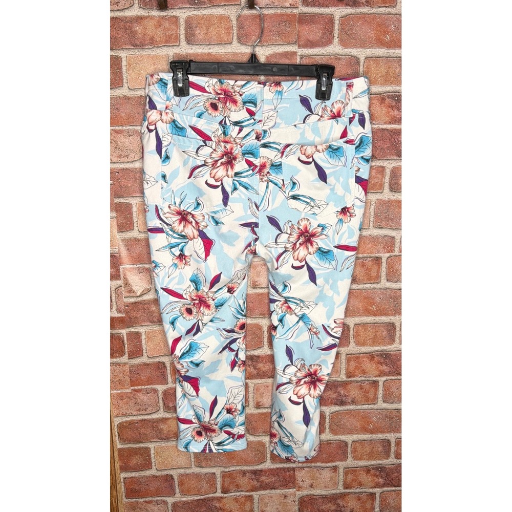 Faded Glory Womens 1X 16W Floral Crop Pants Blue Pink Tropical Stretch Capris